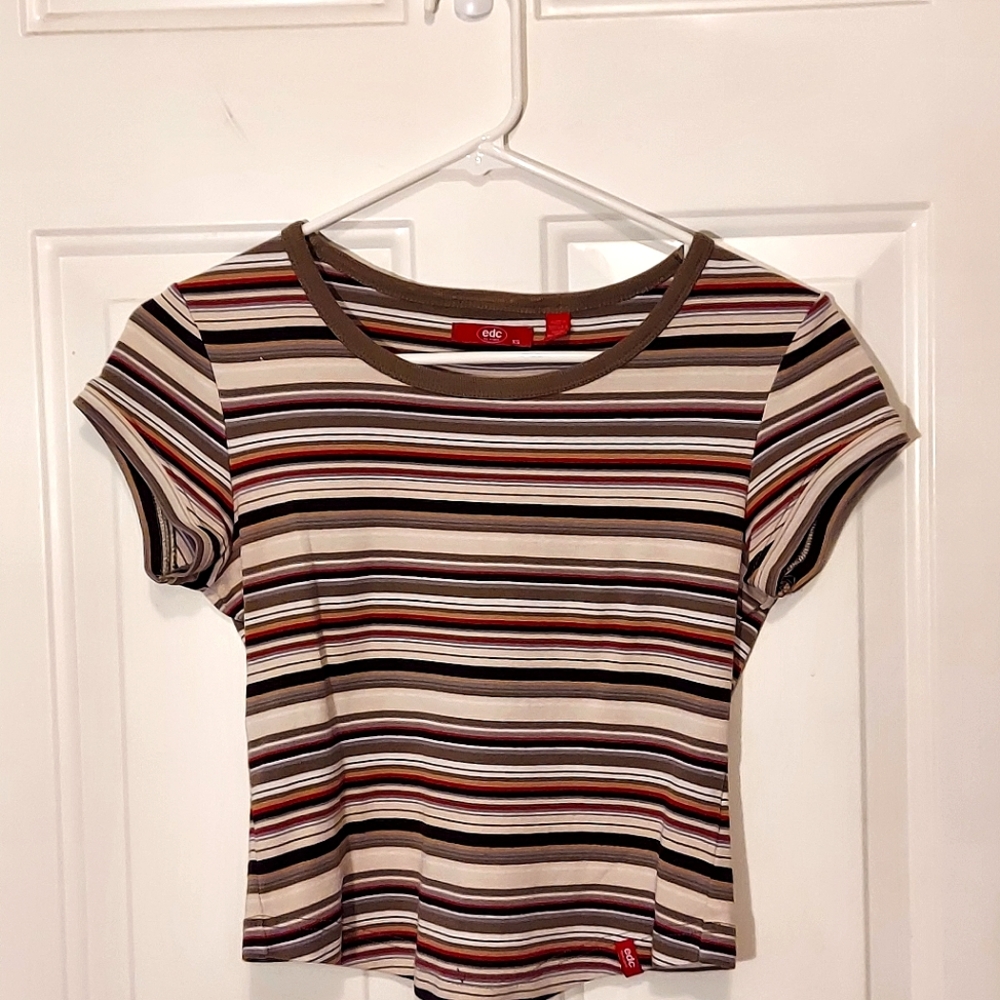 EDC By Espirit VINTAGE Cropped Striped Short Sleeve Top